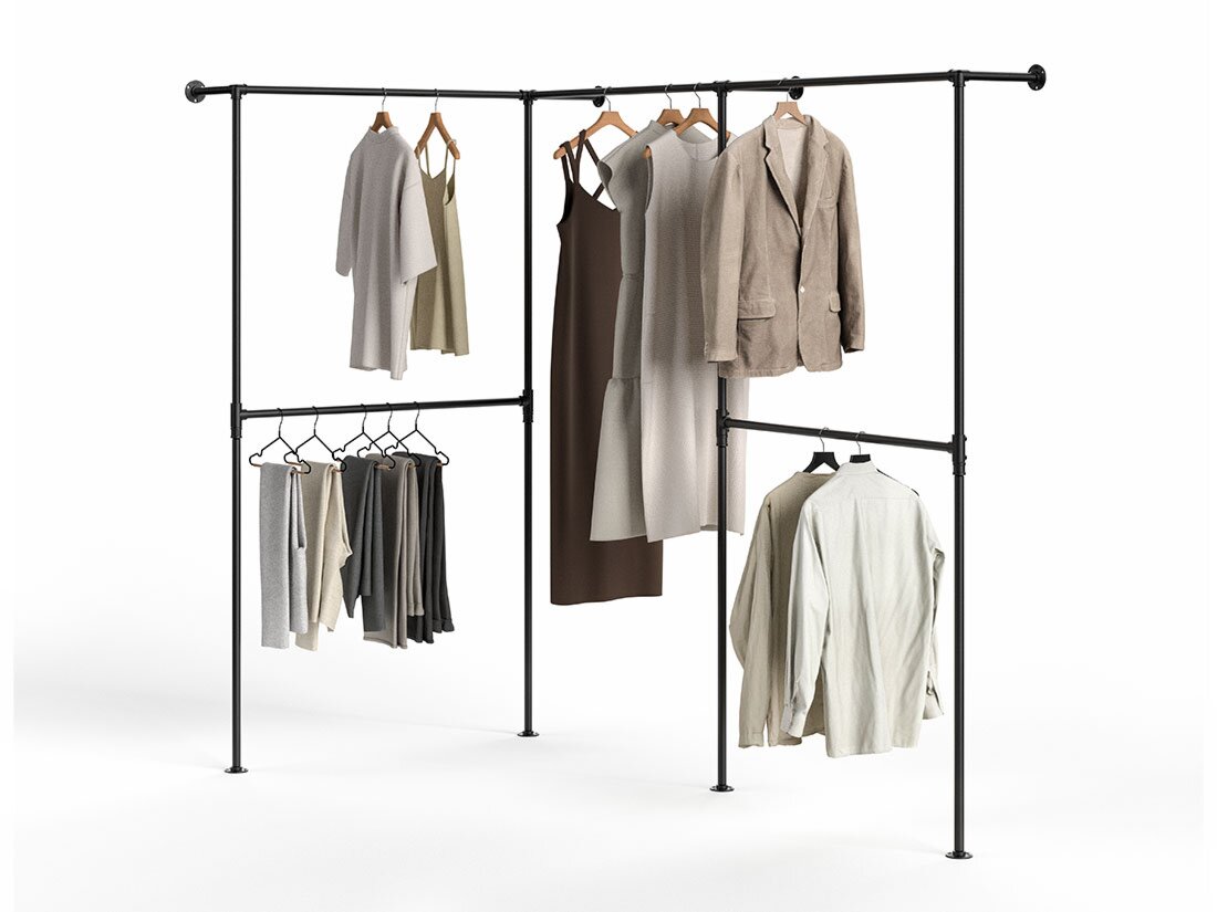 PIPE W-302 Corner clothes rail system | black