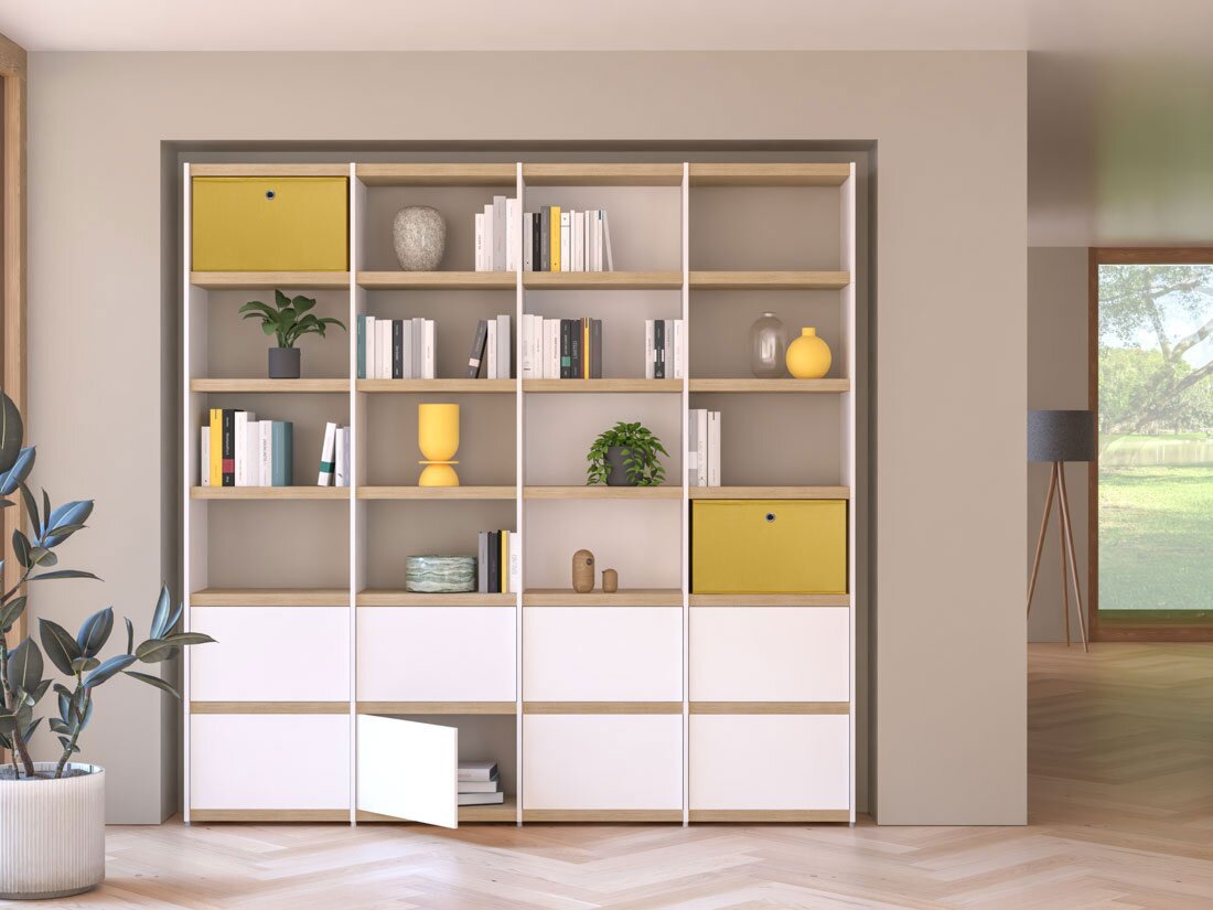 YOMO 4x6-P Boekenkast | 224x225x35 cm | eik/wit