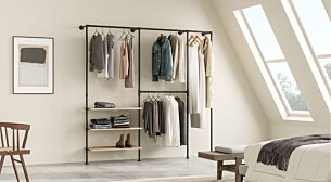 PIPE HW-255 Clothes rail system | oak wood veneer/black