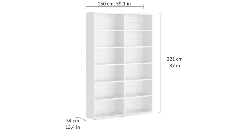 Case Maxi 2x6 Bookcase 150x221x34 Cm, 87 Inch Bookcase Dimensions