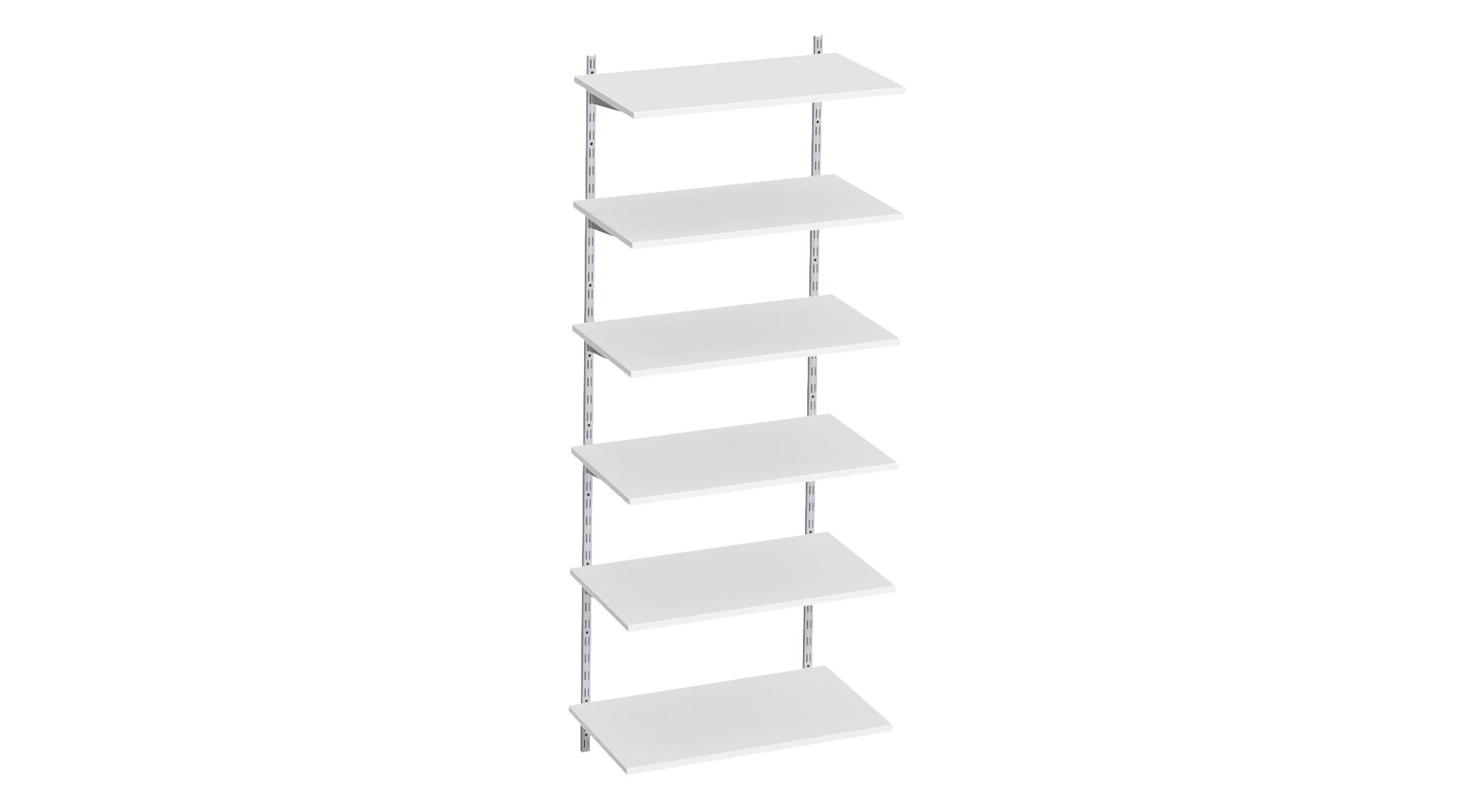 P SLOT H2 101 Wandregalsystem | 80x200x42 cm weiß, eiche P SLOT S 401 Wandregalsystem | 323x200x42 cm weiß, grau