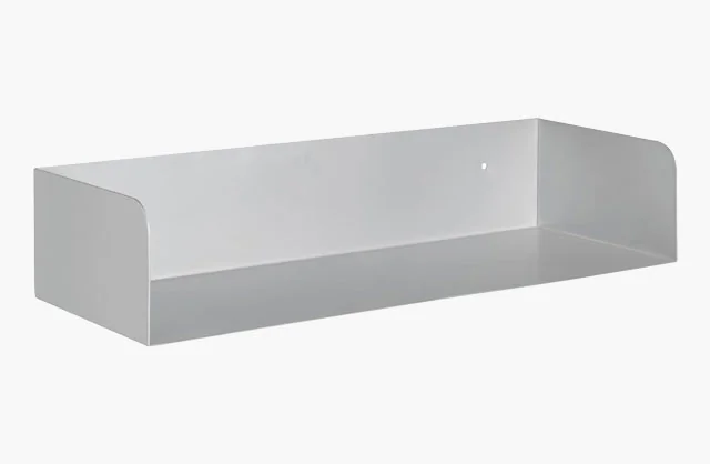 Wall shelf in grey made of metal with upstand on the sides and back