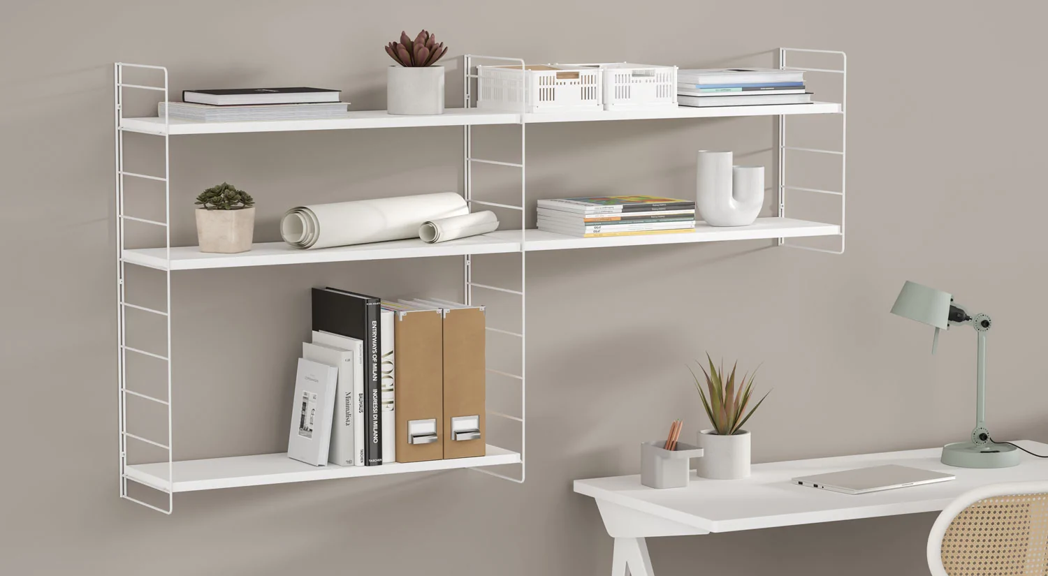 Wooden Shelf Boards - FEEL shelf board oak with STEP wall ladder in the office