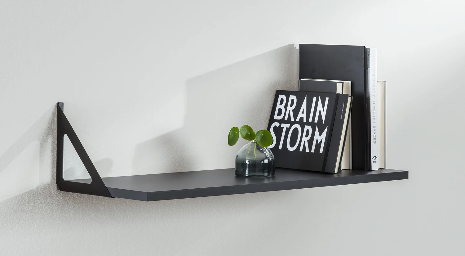 Wooden Shelf boards - LITE anthracite shelf board with TRI metal shelf bracket black
