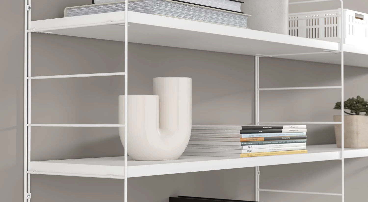 Wooden Shelf Boards - LITE white shelving boards with STEP wall ladder