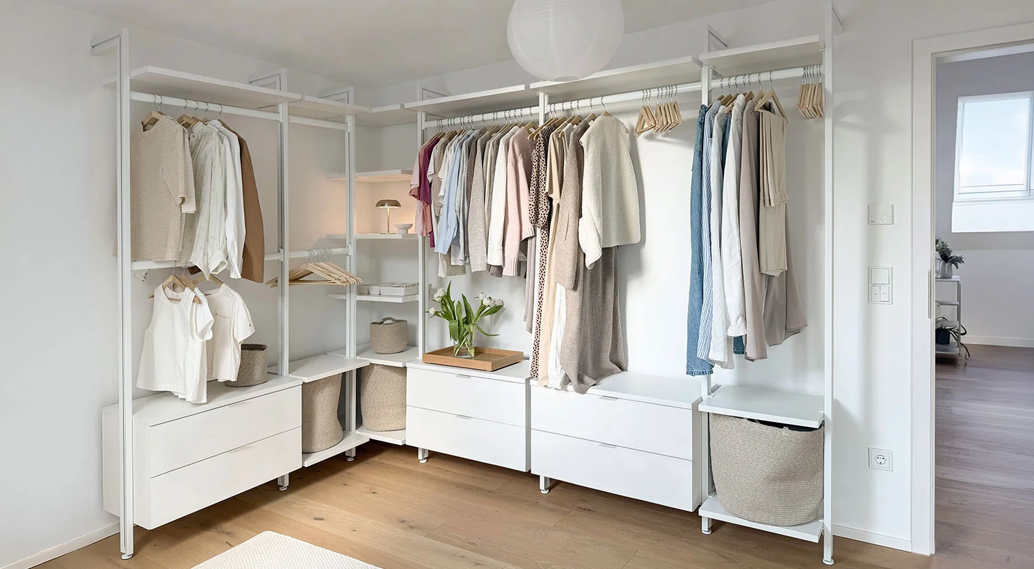 Wardrobe Rail - CLOS-IT white clothes rails in the dressing room