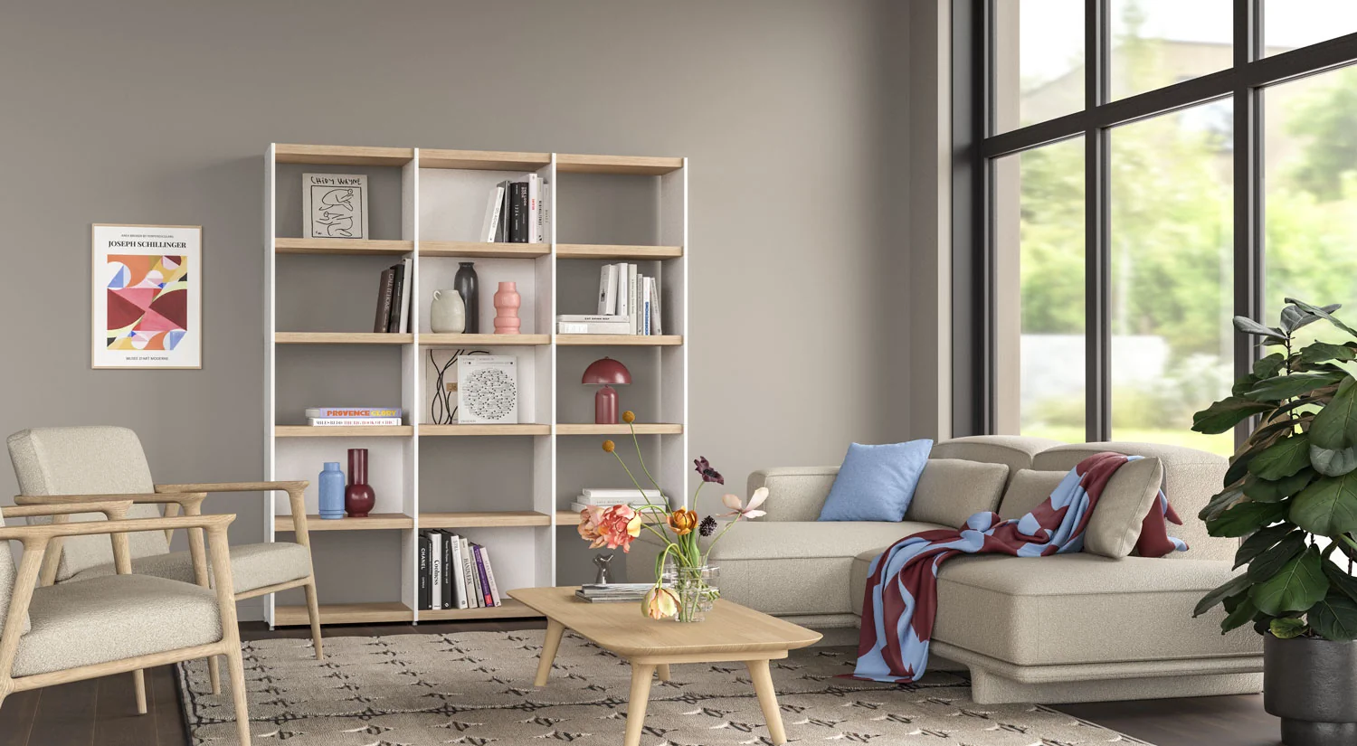 Living Room Shelving Unit - YOMO oak/white shelf in the lounge