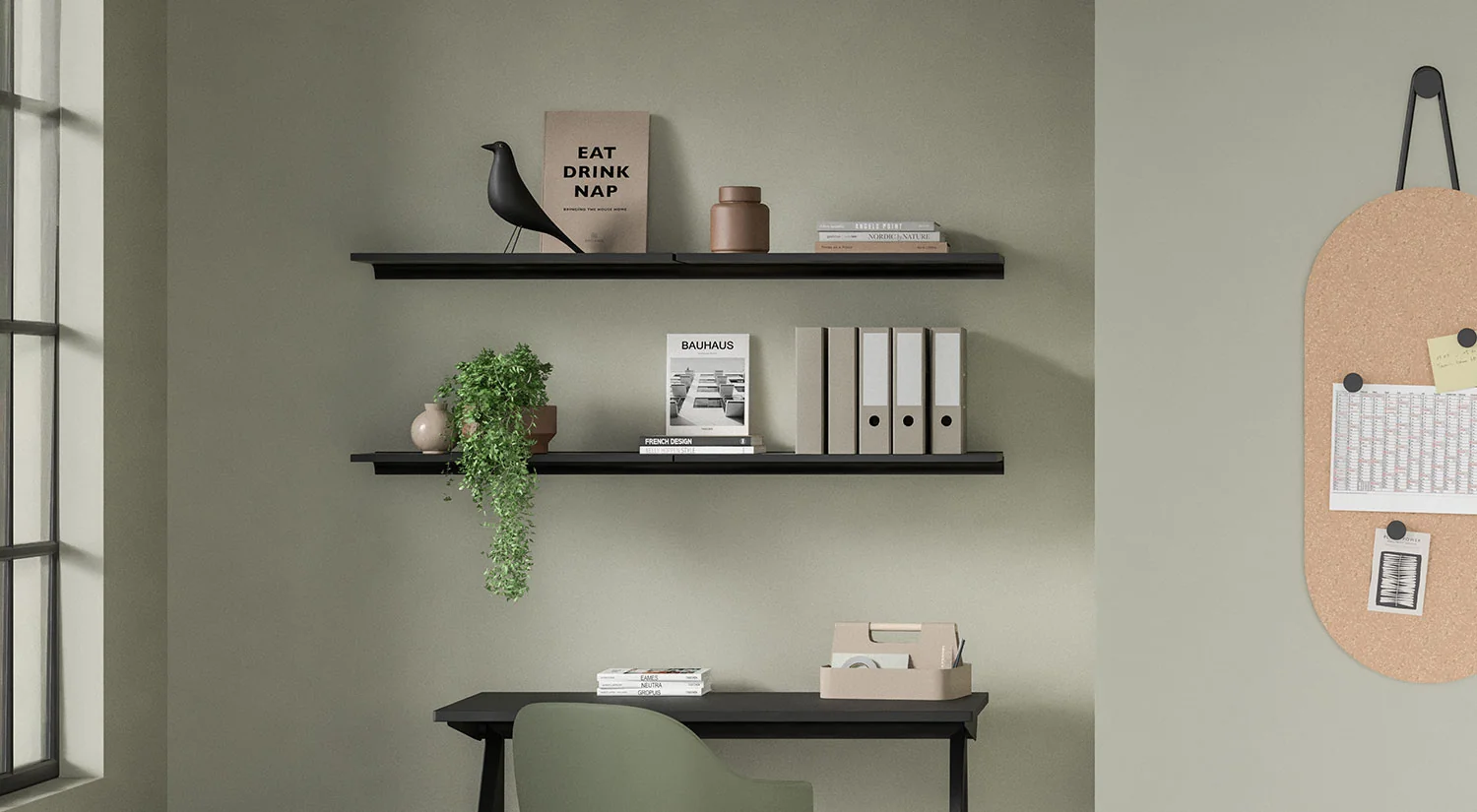 Office storage - BOARD+RAIL black custom wall shelves