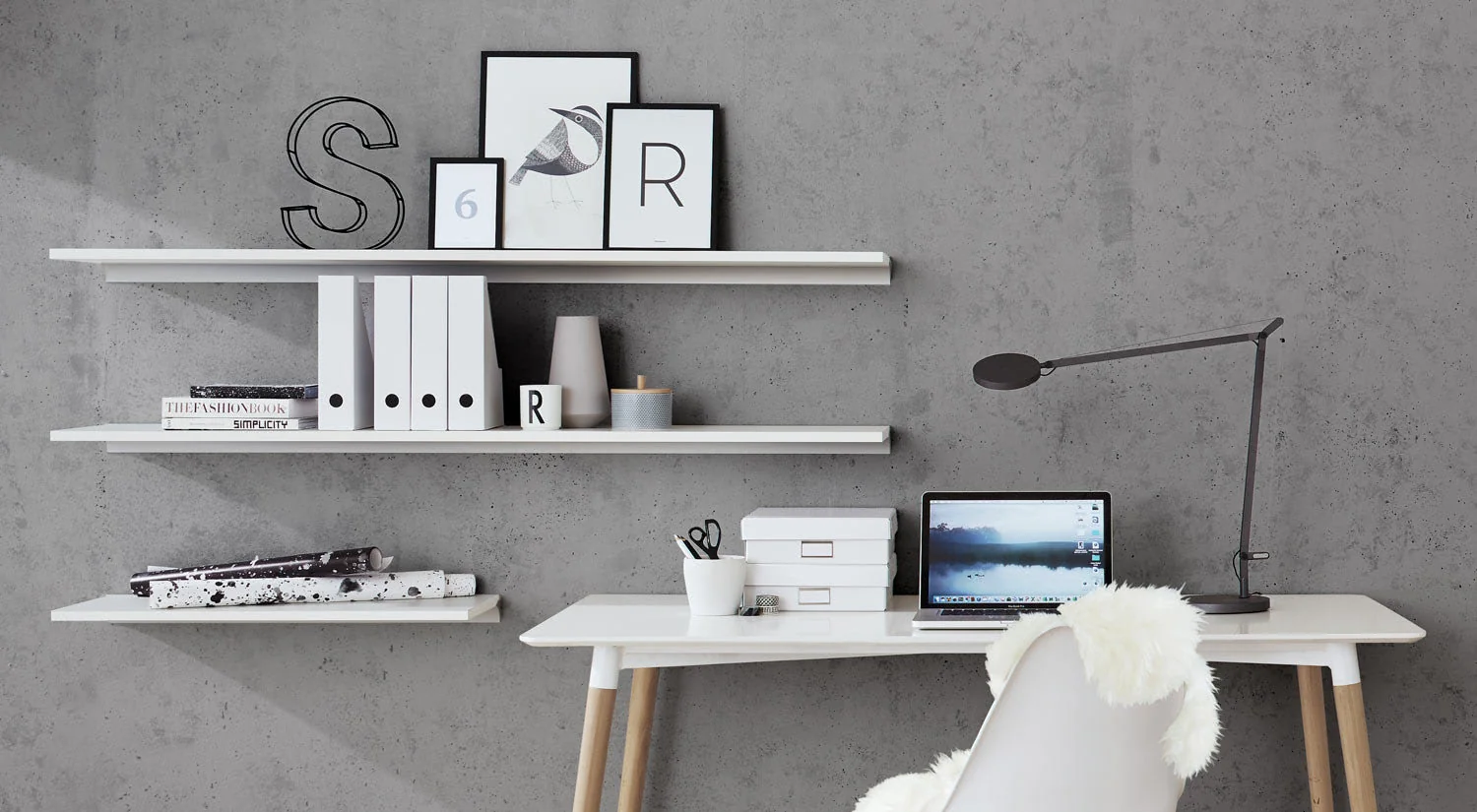 Office storage - BOARD+RAIL white custom wall shelves