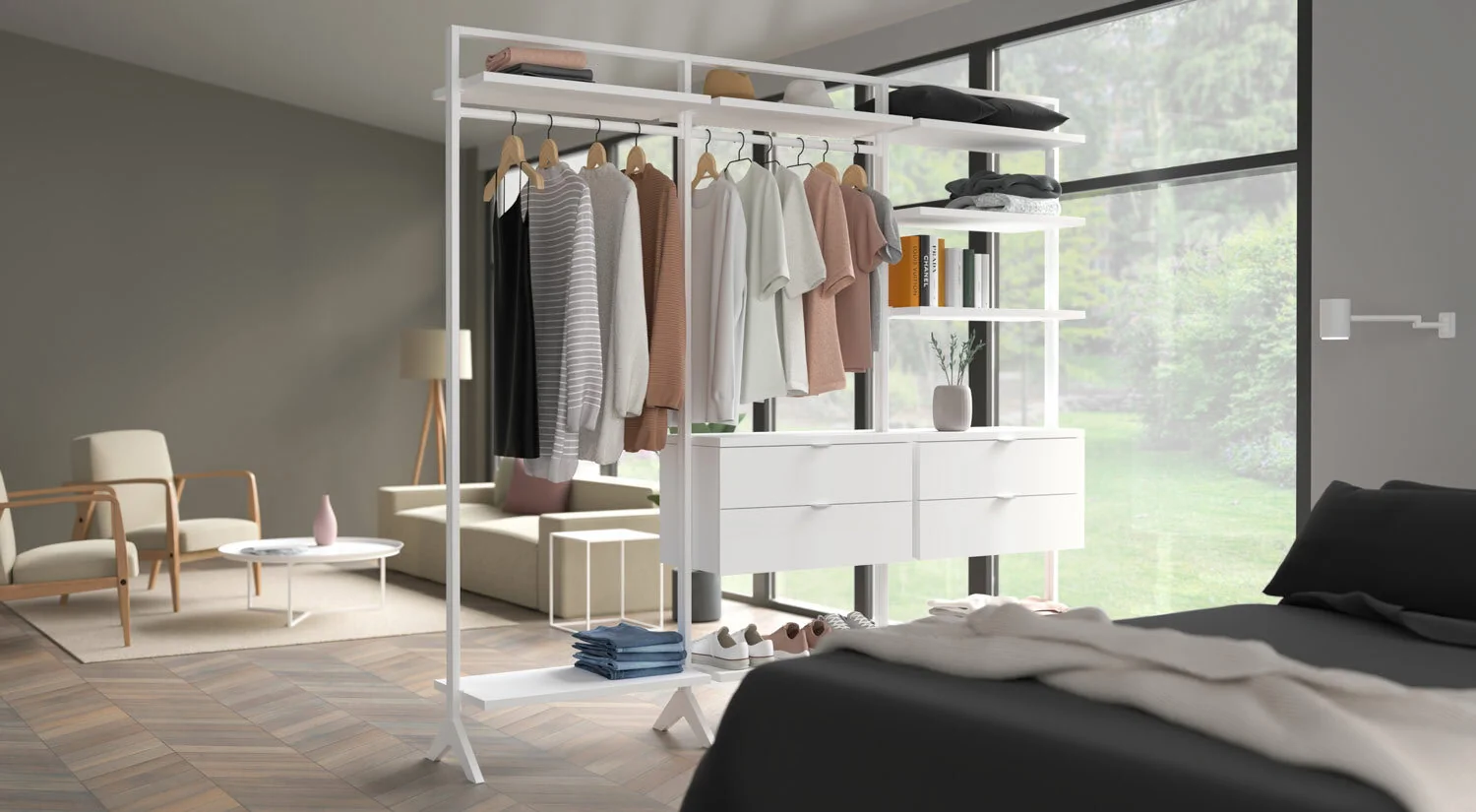 Walk-in Wardrobe - CLOS-IT open room divider wardrobe in white