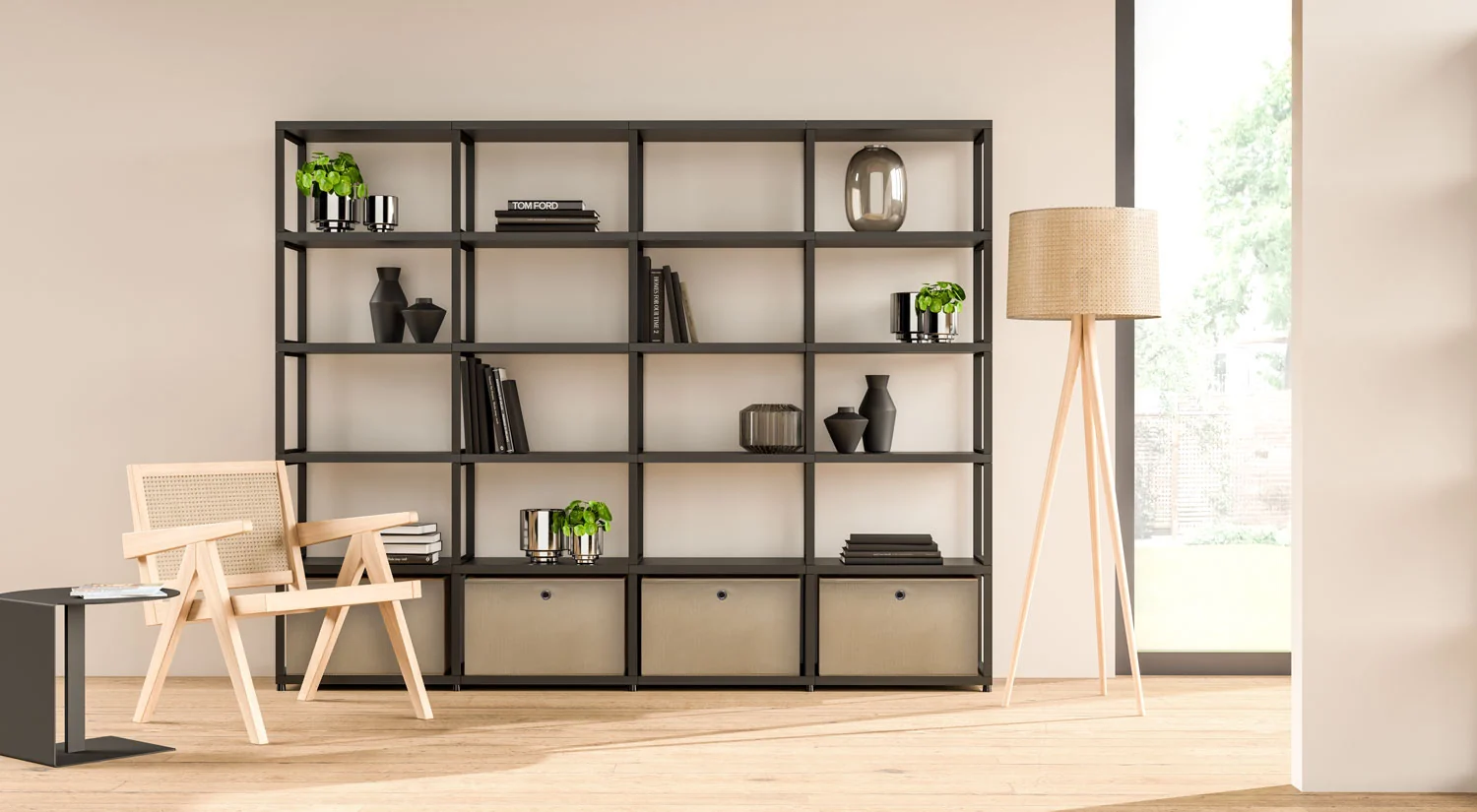 Black Metal Shelf - MAXX industrial shelving in the lounge