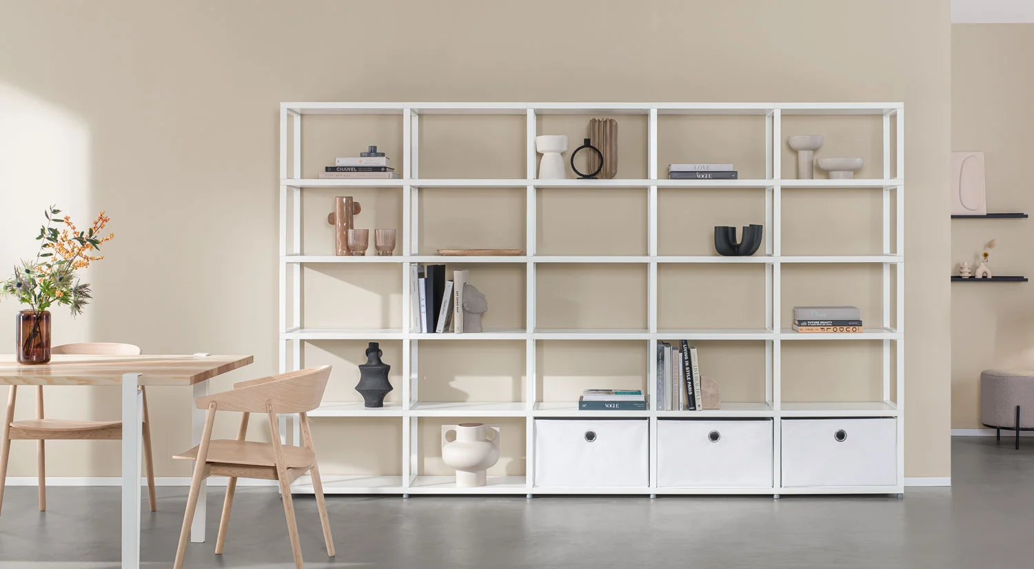 White Bookcase - MAXX tall white bookshelf with metal side frames