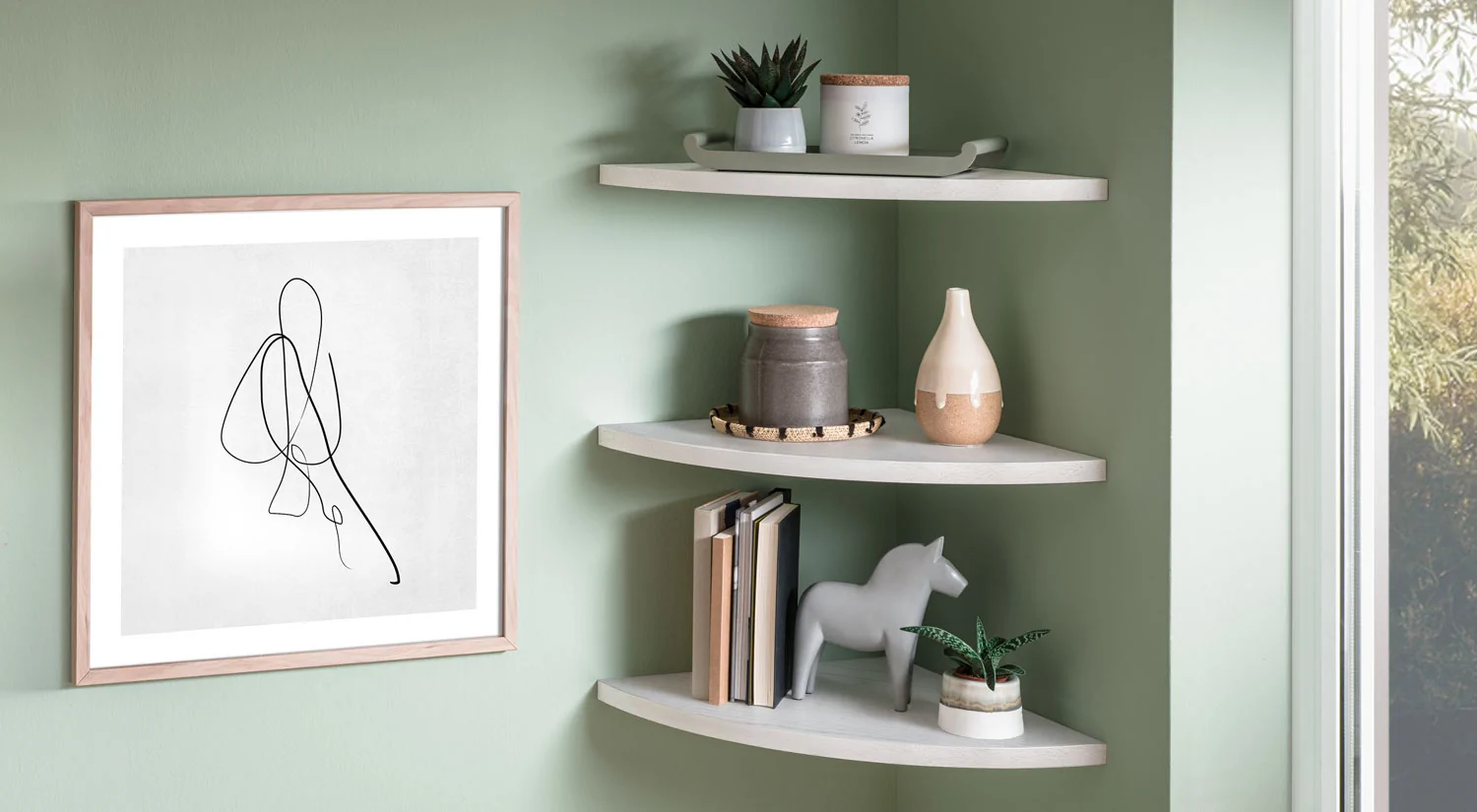 Corner Shelf - DESIGN white corner shelf with real wood veneer in the living room Corner Shelf - DESIGN white corner shelf with real wood veneer in the living room