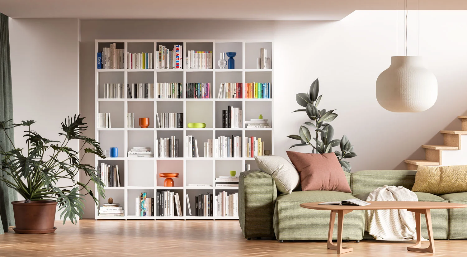 White shelves - BOON white shelving unit in the living room