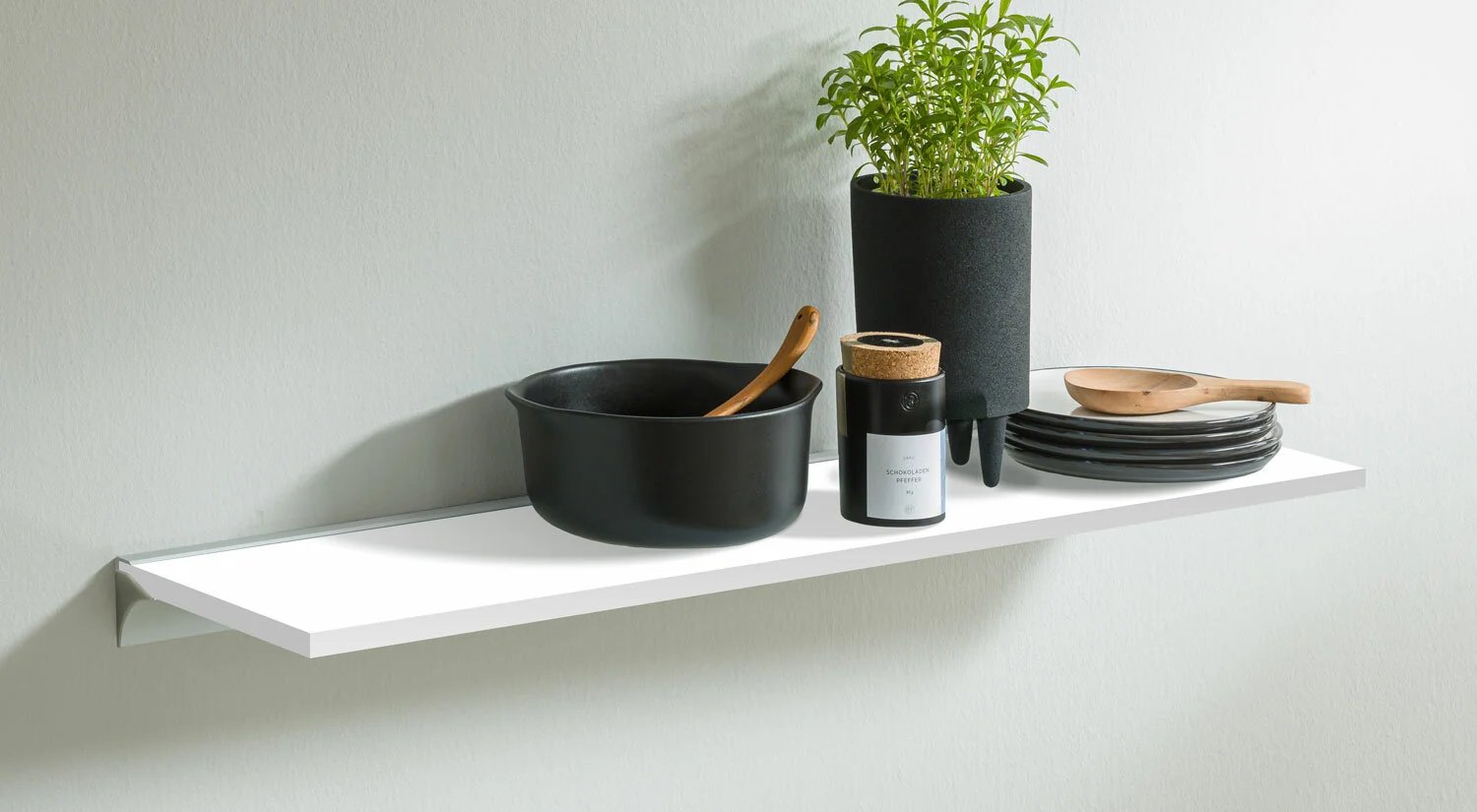 Alcove Shelving - BOARD+RAIL white made to measure shelf in the kitchen