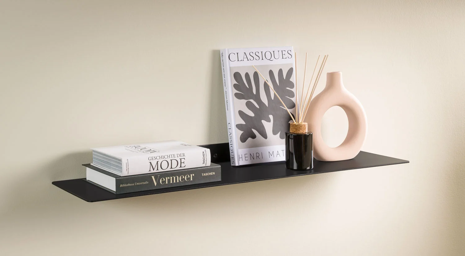 Black Wall Shelves - KATANA black metal wall shelf in the living room