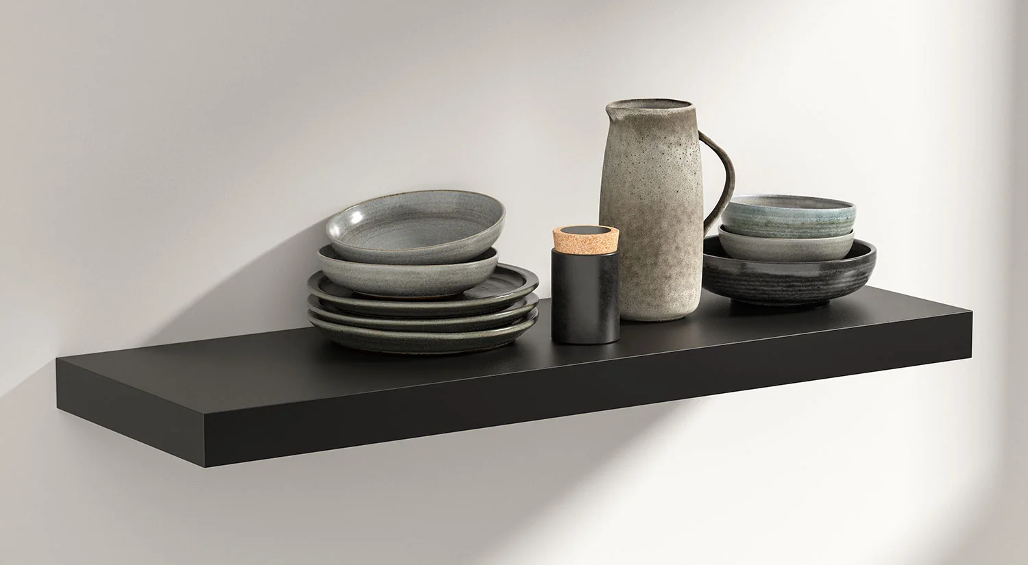 Floating Shelves - BOY black floating shelf in the kitchen