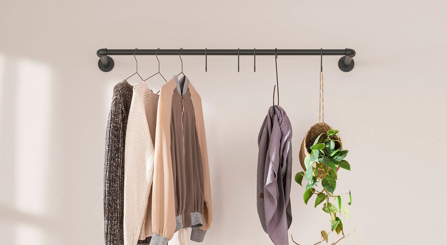  Clothes Rails - PIPE industrial clothes rail for wall mounting