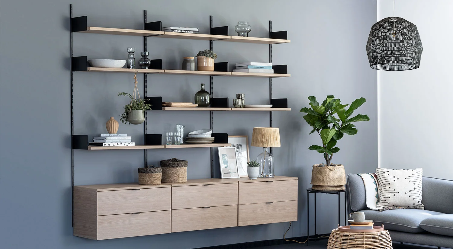 Shelving Unit - ON-WALL open shelving unit white in the living room