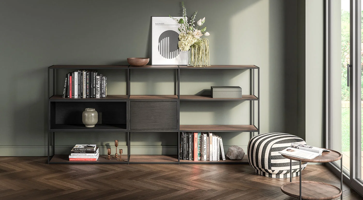  Étagère style industrielle - LIUM tagère métal noyer noir avec cubes