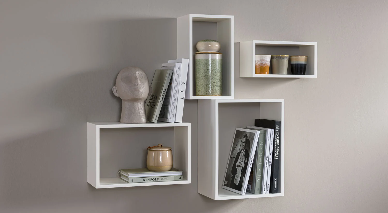 Étagère cube murale - Kit d'étagère WINDOWS en blanc dans le salon