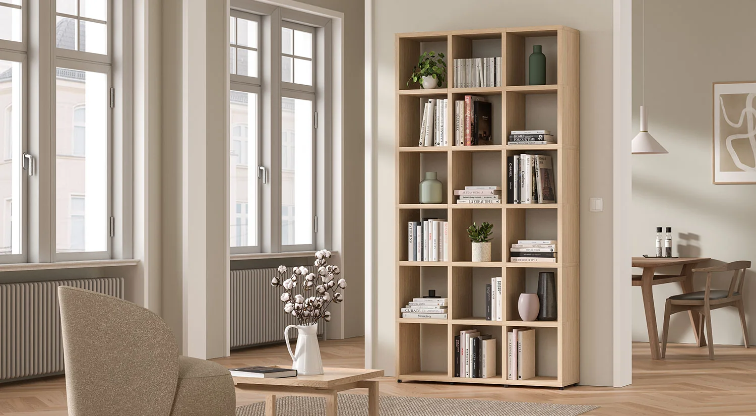 Bibliothèque bois - BOON cube de rangement blanc/chêne pour livres