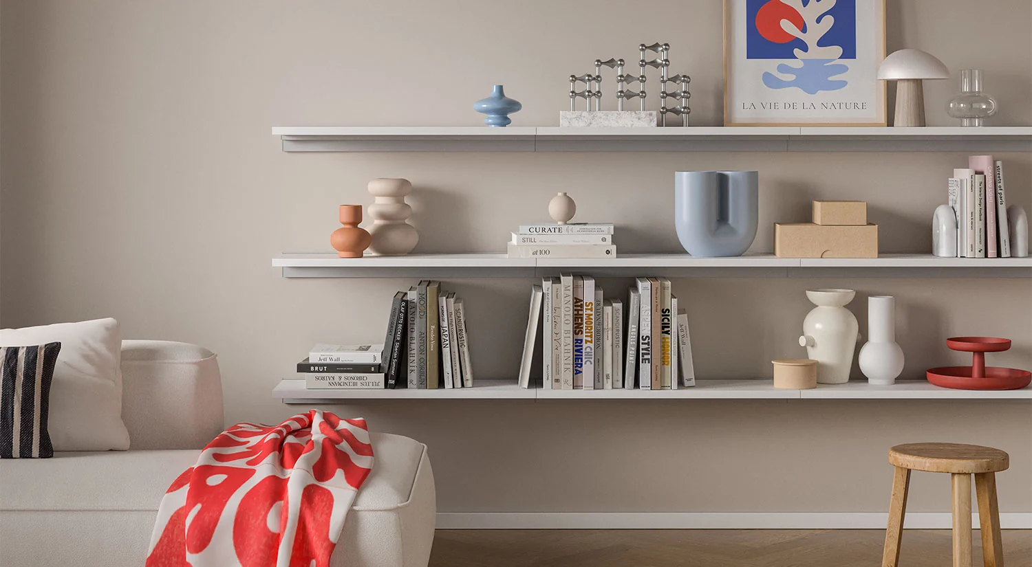 Bibliothèque murale blanche - SUMO+CUBE étagère livre dans le séjour
