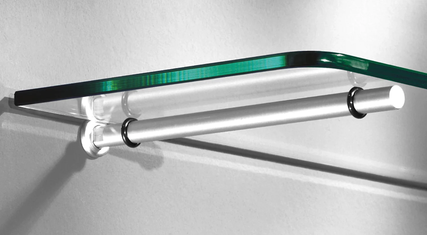 Regalhalter - ATLAS Tablarträger silber mit ROUND Glasboden