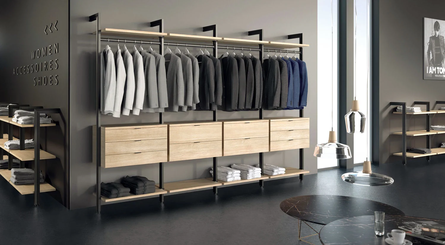 Begehbarer Kleiderschrank - CLOS-IT Ordnungssystem Kleiderschrank in Eiche/Schwarz