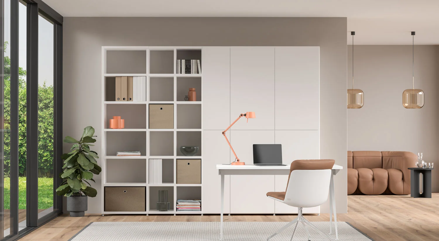 Büroregal - BOON Regalsystem weiß mit Türen im Homeoffice