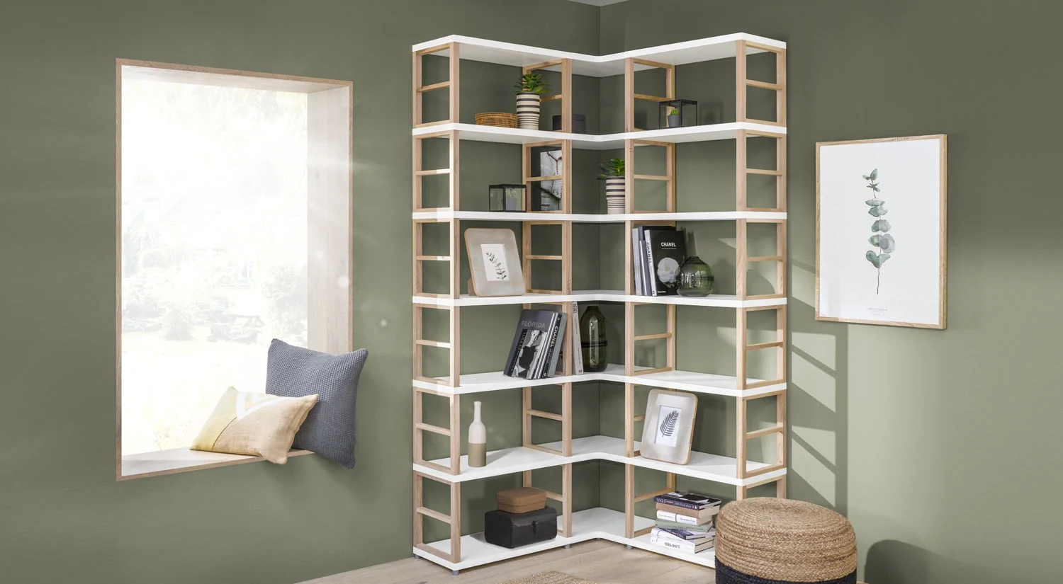 Eckregal Wohnzimmerregal - MAXX Regalsystem fürs Wohnzimmer Holz/weiß