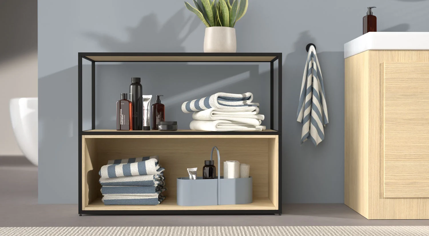 Kleines Regal - LIUM kleines Regal eiche/schwarz mit Cubes im Badezimmer