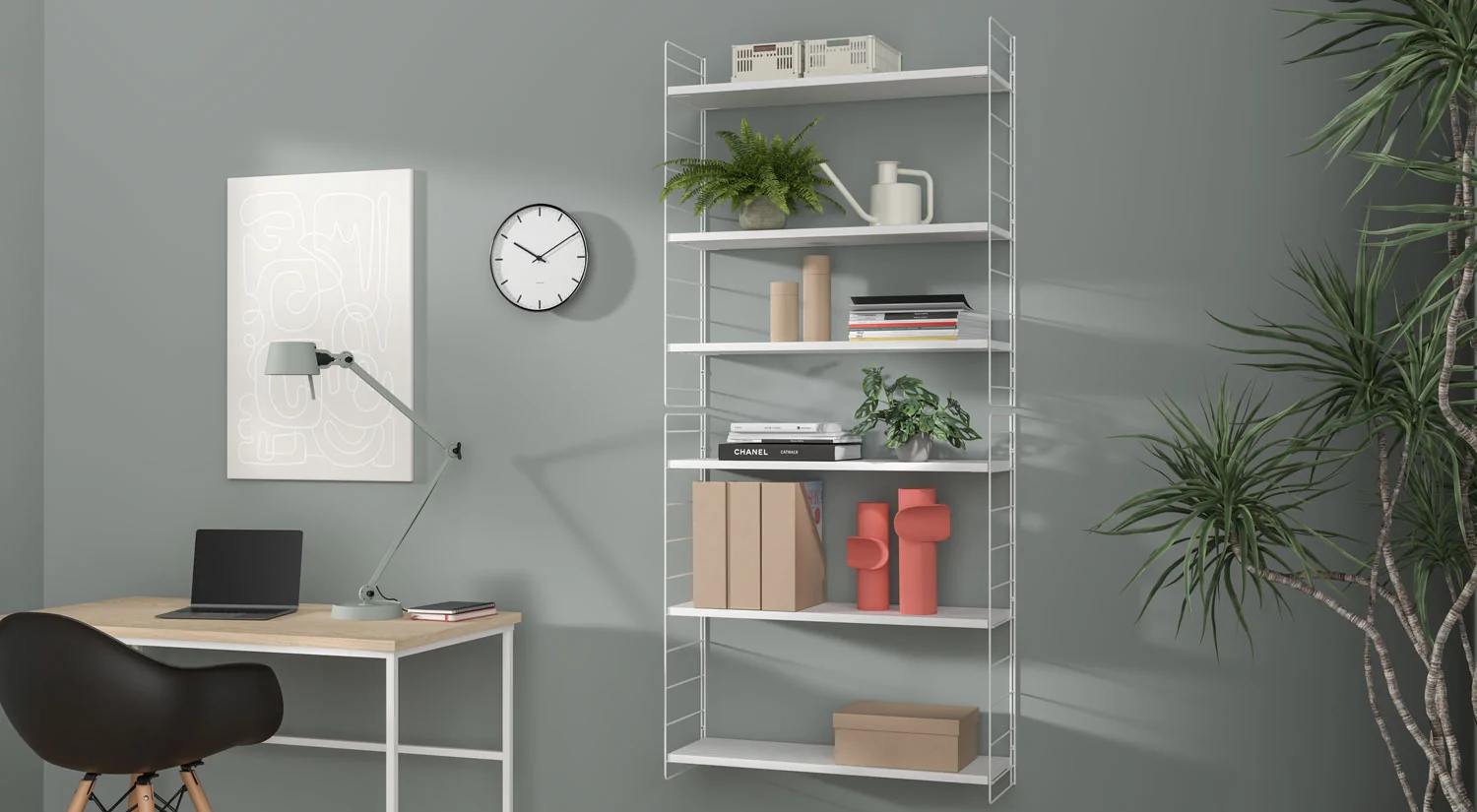 Regal weiß - STEP weißes Metallregal neben dem Schreibtisch 