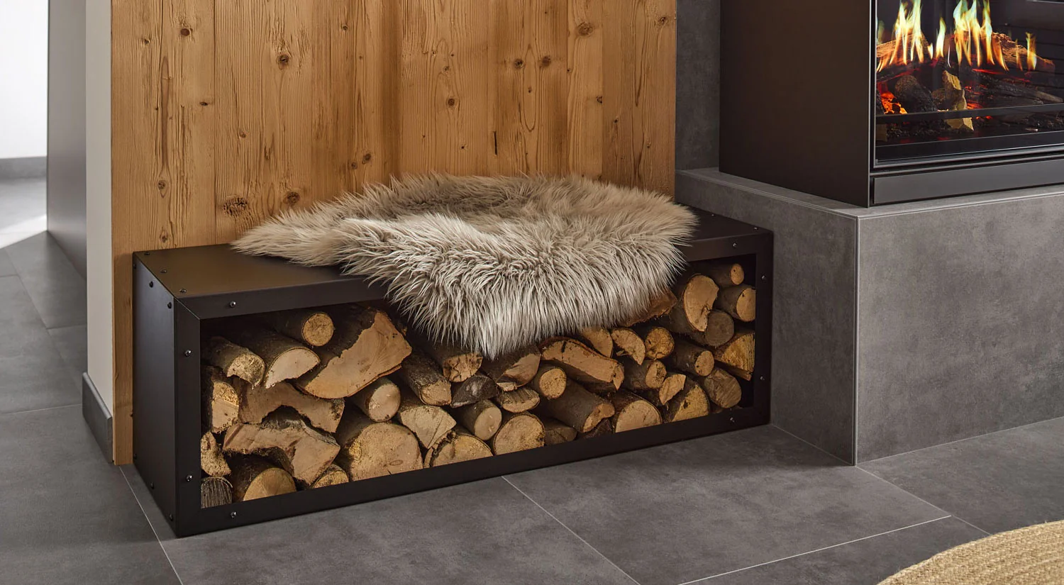 Kaminholzregal - FIREWOOD Brennholzregal als Sitzgelegenheit