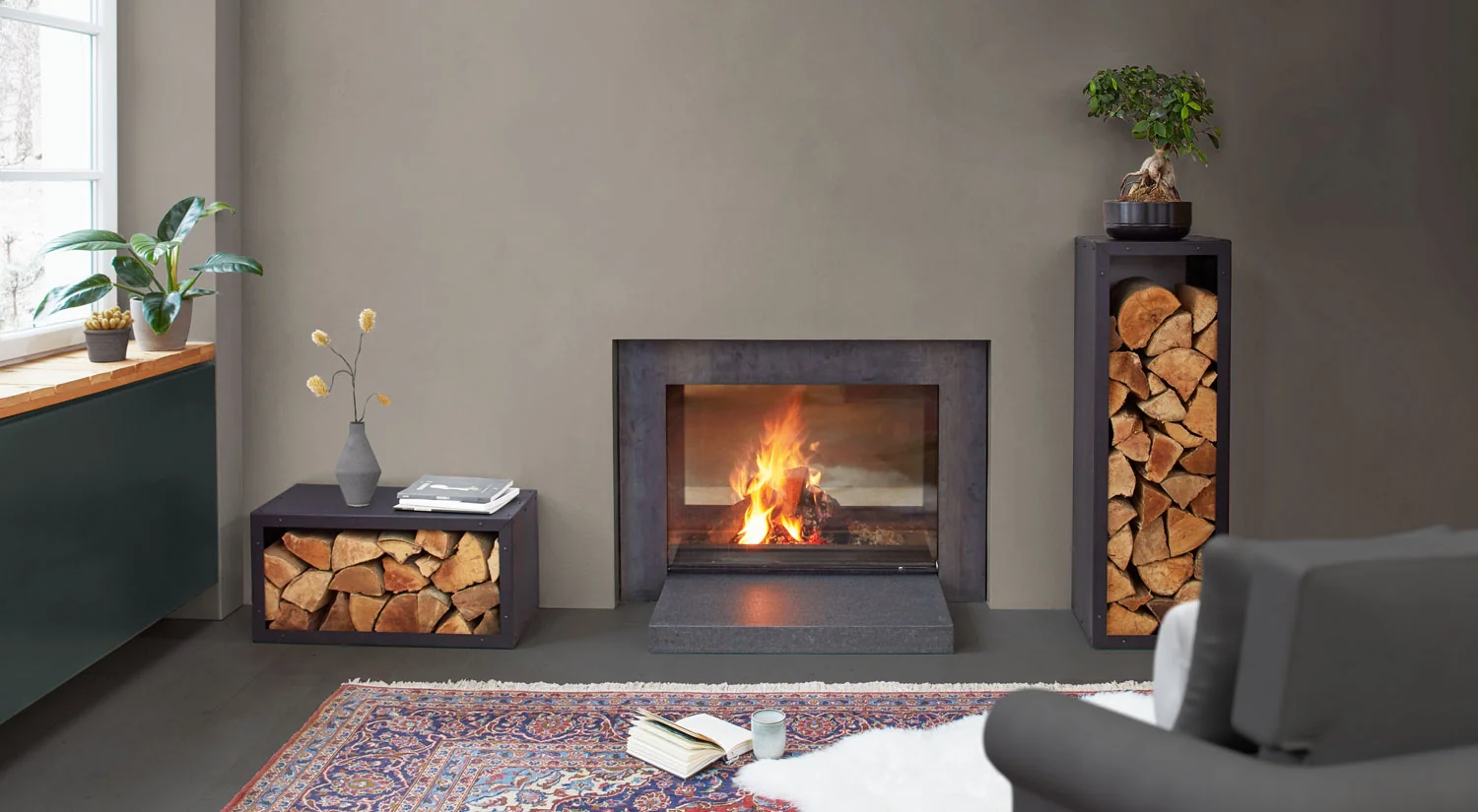 Kaminholzregal - FIREWOOD Kaminholzaufbewahrung im Wohnzimmer
