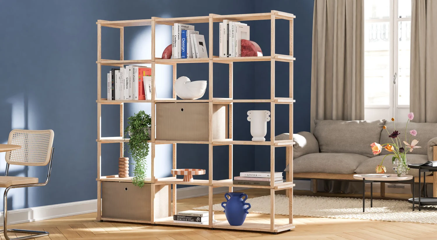 Raumteiler Regal - AIKO Standregal eiche/esche im Wohnzimmer