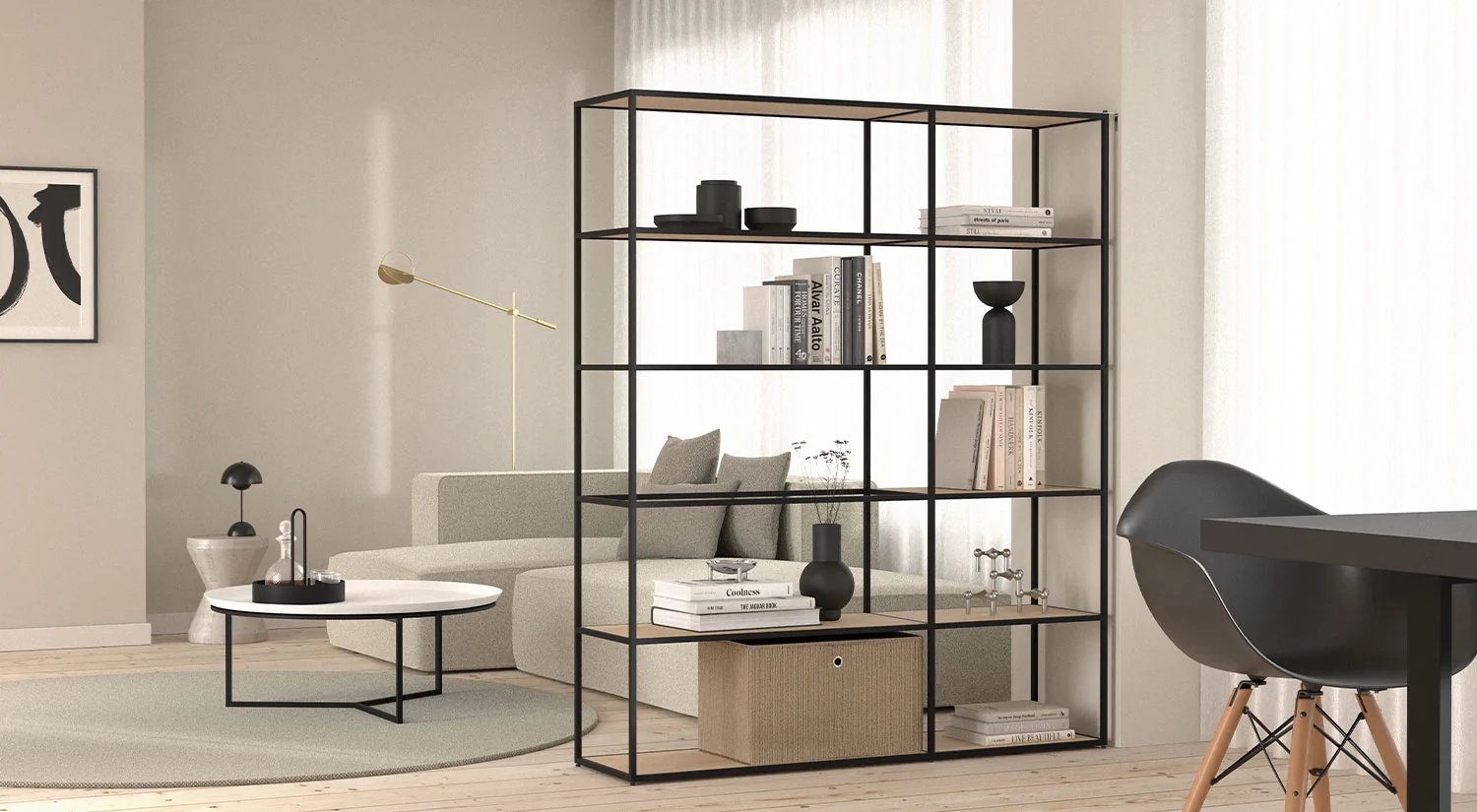 Standregal Schwarz Holz - LIUM Standregal Metall eiche schwarz im Wohnzimmer