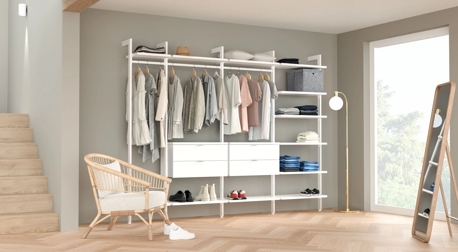 Offener Kleiderschrank CLOS-IT - mit Wandsäulen in weiß