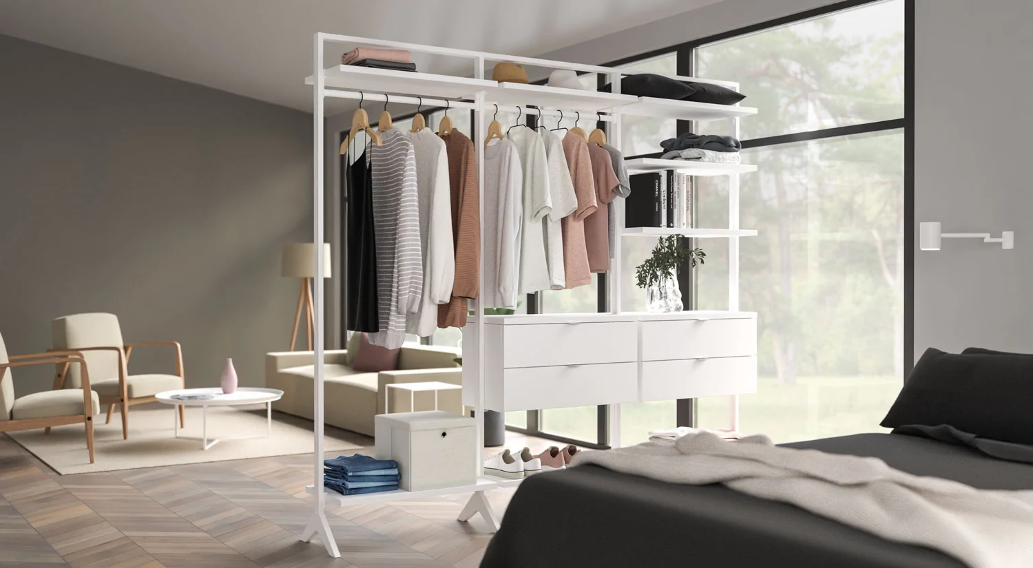  Tringle penderie - CLOS-IT porte vêtement chambre en blanc