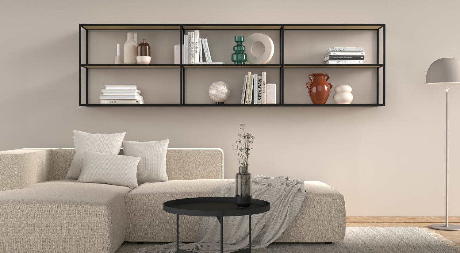 Black Shelving Unit LIUM – Glass Shelving Unit | REGALRAUM